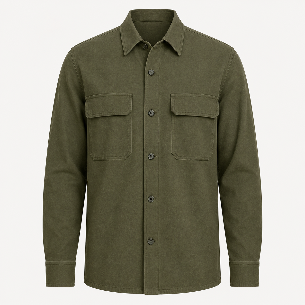 Olive Green Cotton Twill Overshirt
