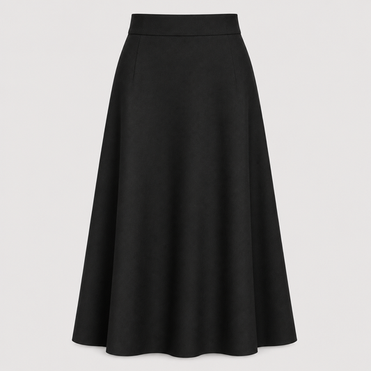 Jet Black A-Line Midi Skirt
