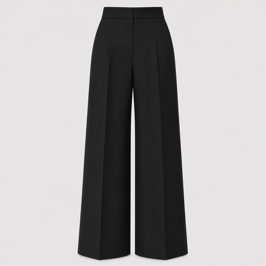 Jet Black Wide-Leg Formal Trousers
