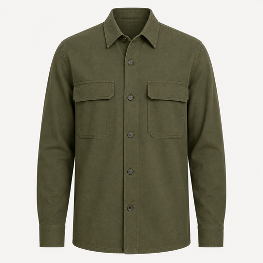Olive Green Cotton Twill Overshirt