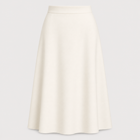 Ivory White A-Line Midi Skirt