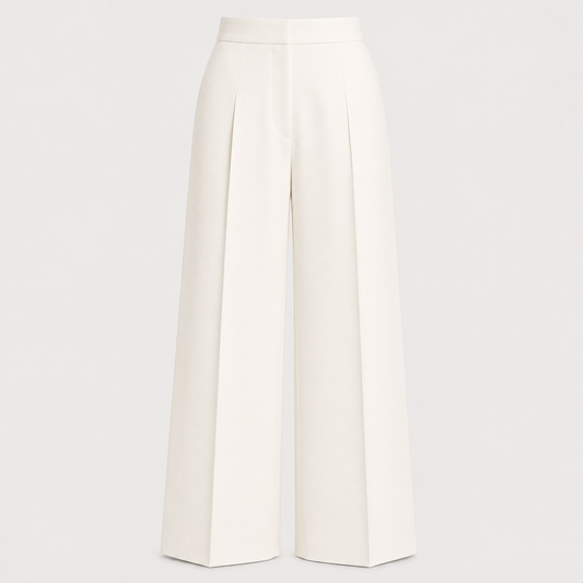 Ivory White Wide-Leg Formal Trousers