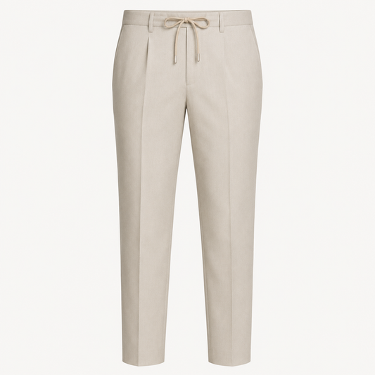 Stone Beige Drawstring Formal Trousers